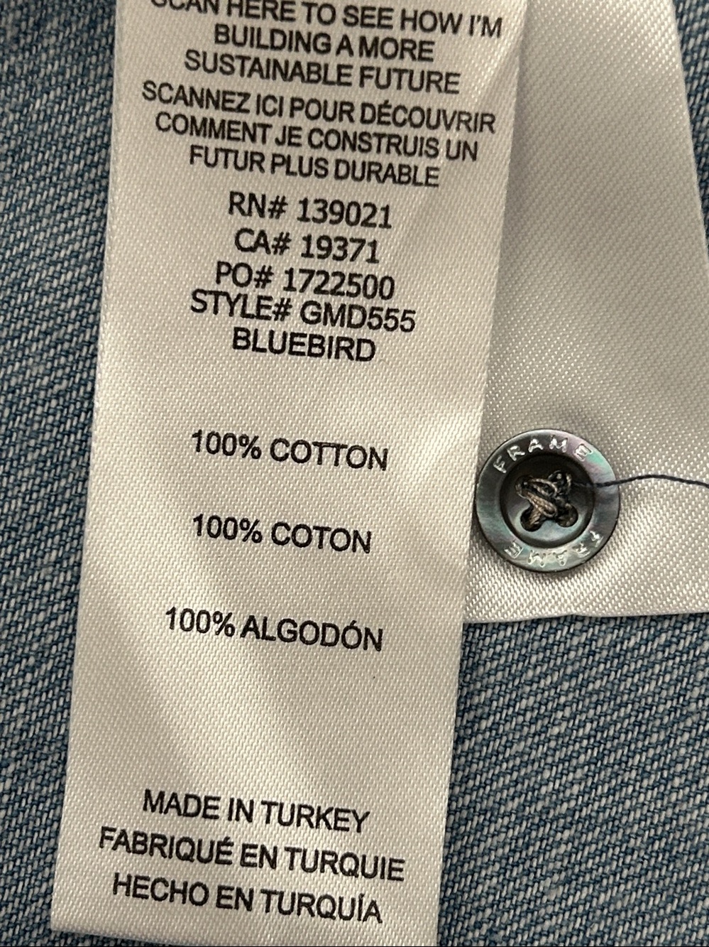 Frame Gillian Denim Short Puff Sleeve Mini Denim Dress. XS - Picture 8 of 9